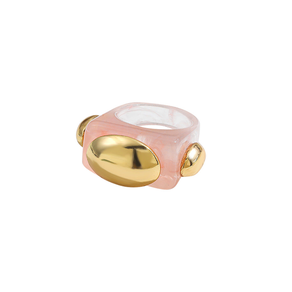 Wholesale resin ring golden diamond candy color geometric  ring