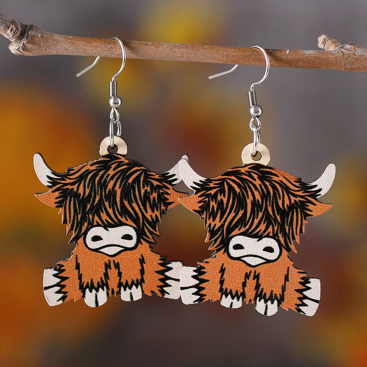 Wholesale western style retro  cow head  double-sided wooden earrings