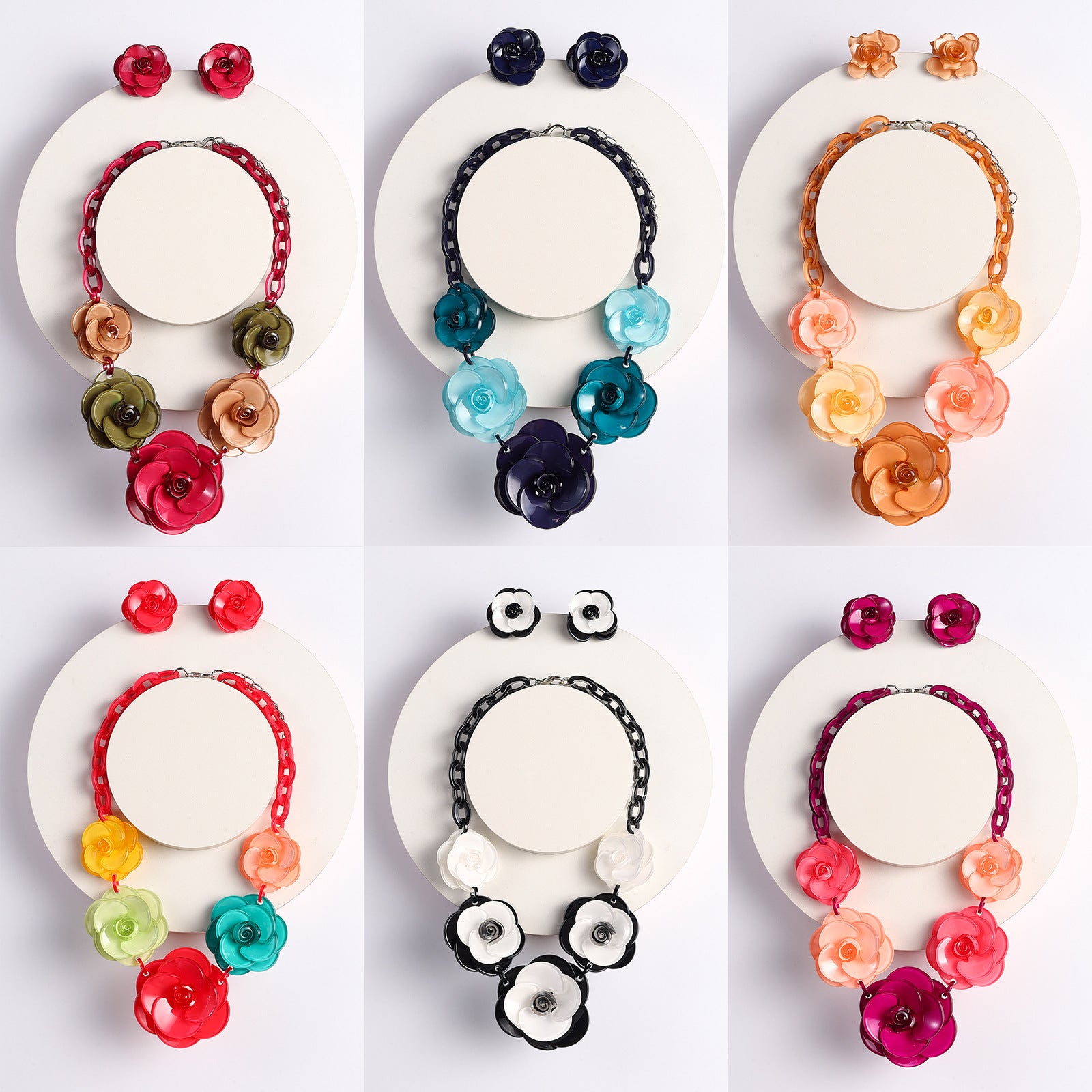 Wholesale Acrylic Flower Necklace and Earring Set,  Creamy Sweet Style,  Fashion Accessory for Boutique Resale