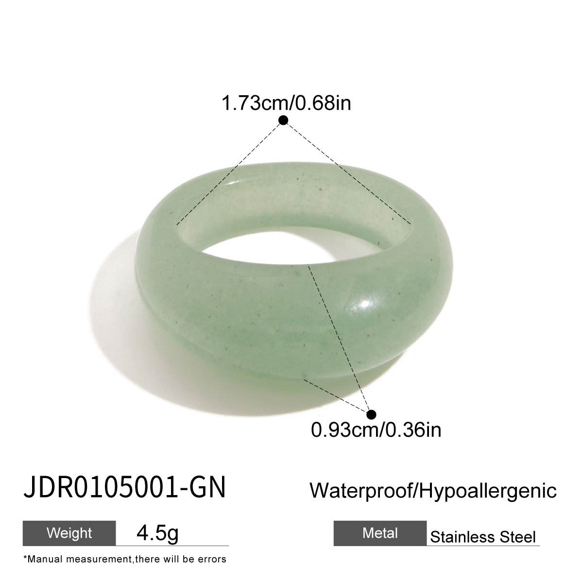 Wholesale Stainless Steel Vintage style green aventurine natural stone ring