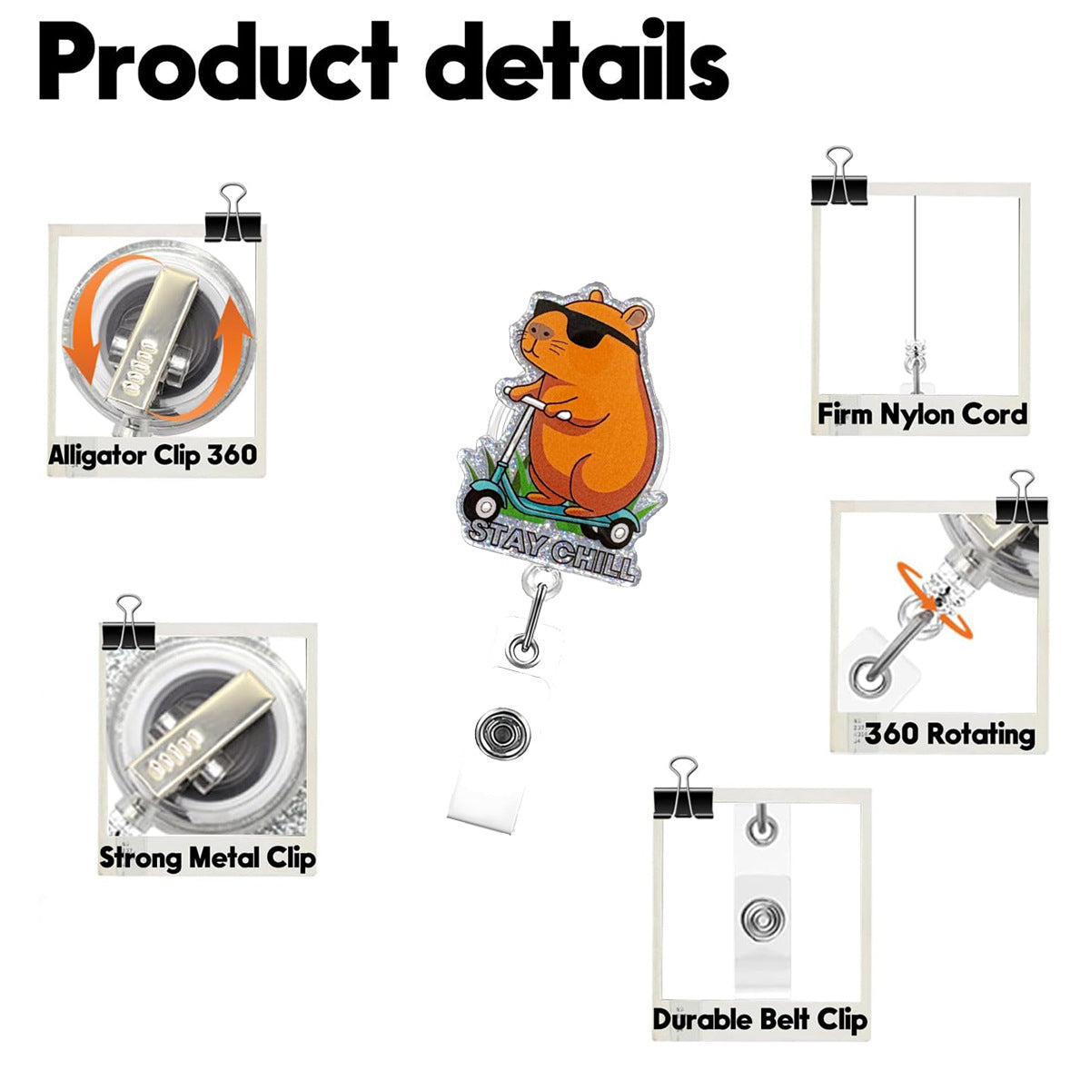 Wholesale  retractable snap fastener acrylic fun animal Badge Reels