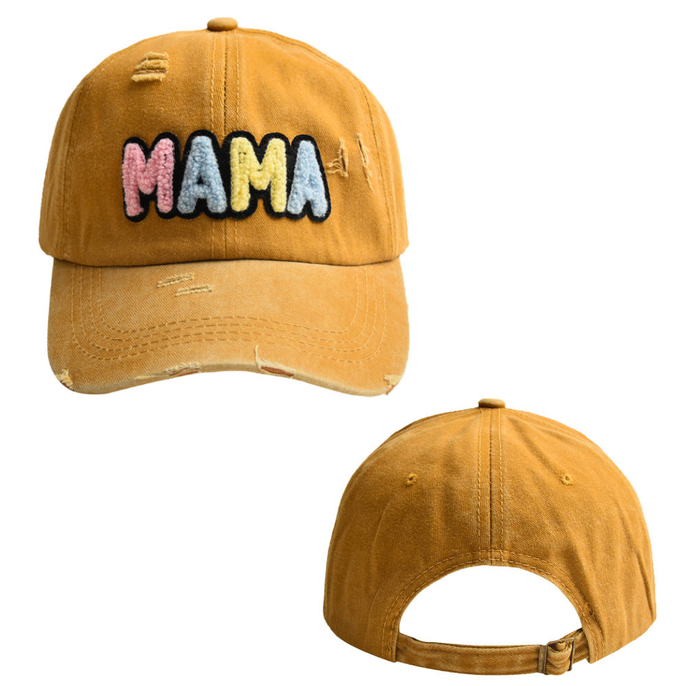 Wholesale MAMA Embroidered Cotton Baseball Hat Mother's Day Worn Washed Horsetail Hat ACC-HT-WenRan001