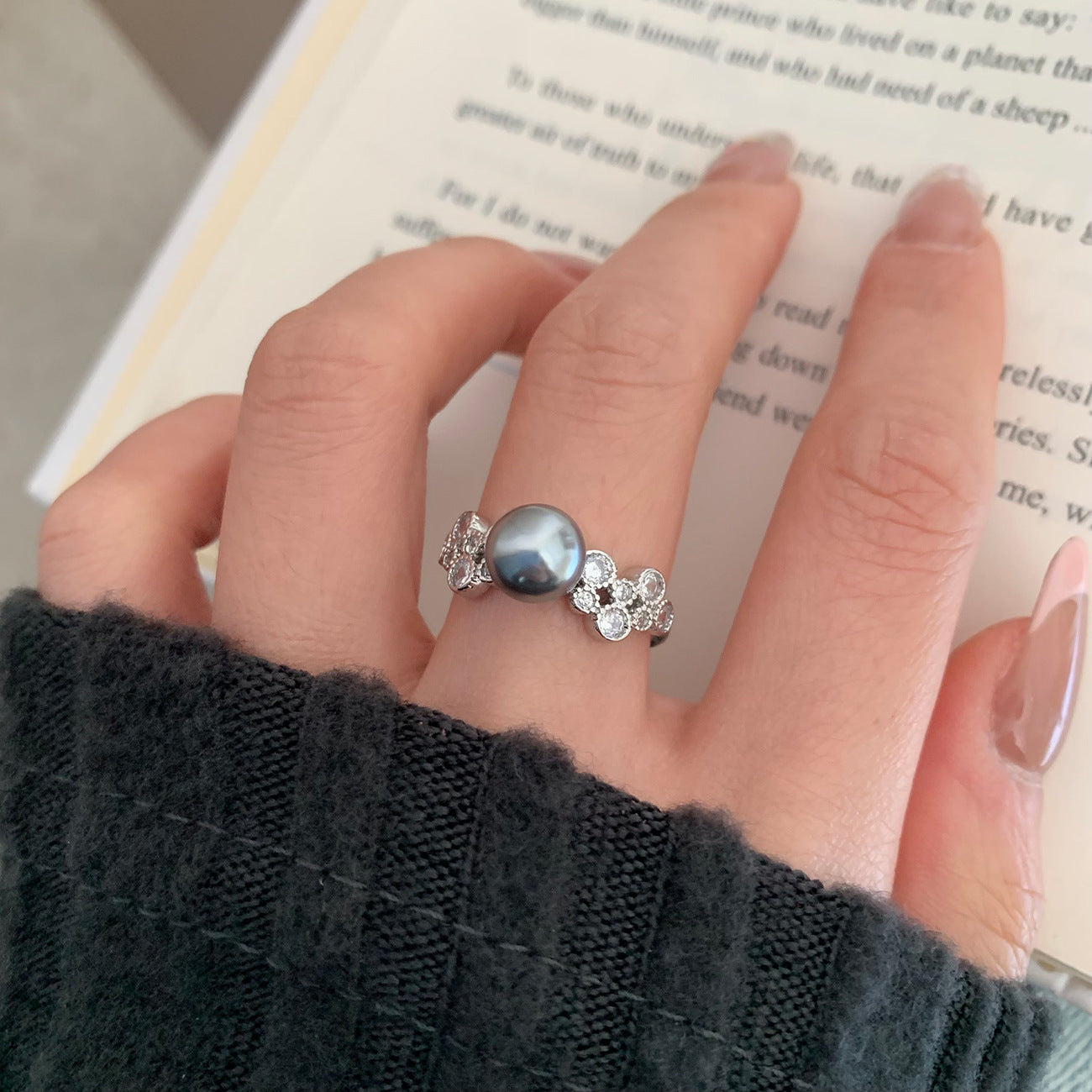 Wholesale Lace Pearl Zircon Ring  Light Luxur Ring