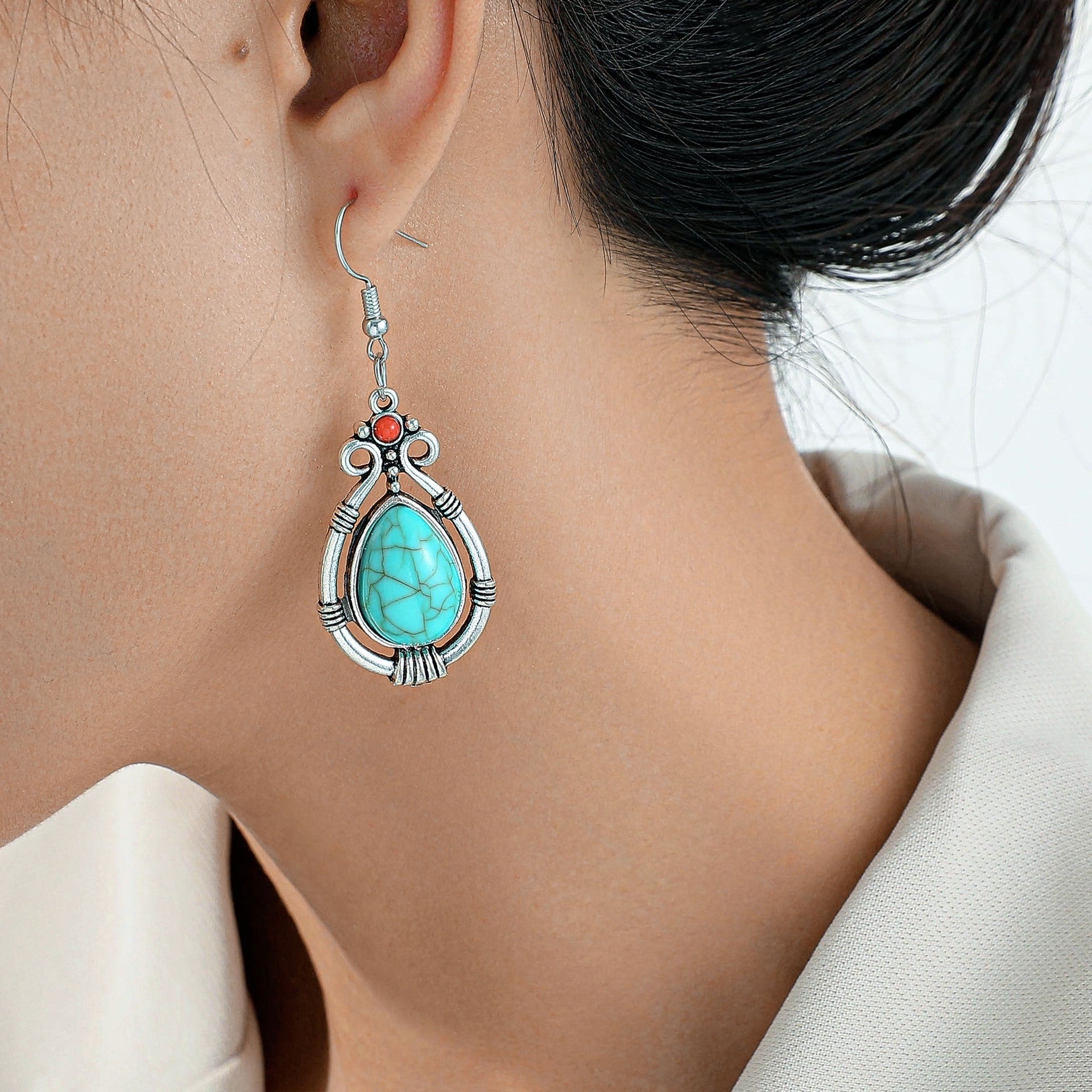 Wholesale turquoise retro bohemian teardrop earrings