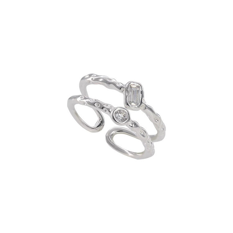 Wholesale  Double Layer Zircon Texture Pattern Open Adjustable Ring