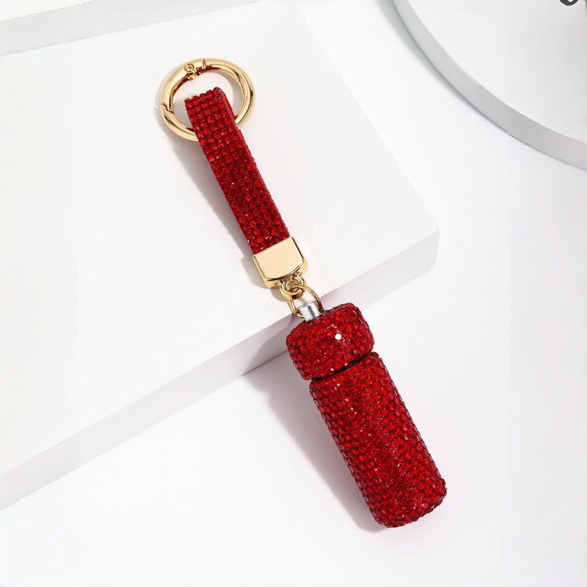 Wholesale Blue Rhinestone Perfume Bottle Keychain Chic Hollowed Design Bag Charm For Purse Or Car Key