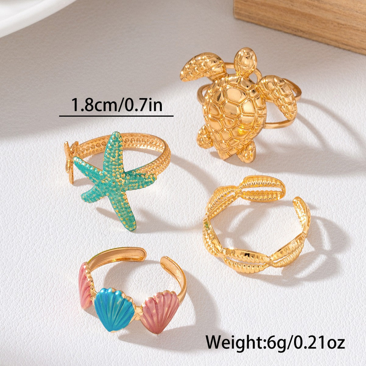 Wholesale Fashion Ocean Marine Life Rings Sea Turtle Starfish Shell Adjustable Enamel Rings Beach Vacation Stacking Jewelry Boutique Resale