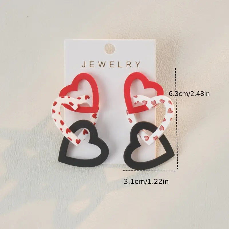 Wholesale 10pcs Valentine's Day Hollow Love Black and Red Color Earrings