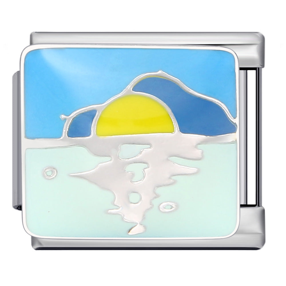 Wholesale  Italian Module Bracelet  Blue Ocean ElementsStainless Steel Welding Pattern DIY Charms