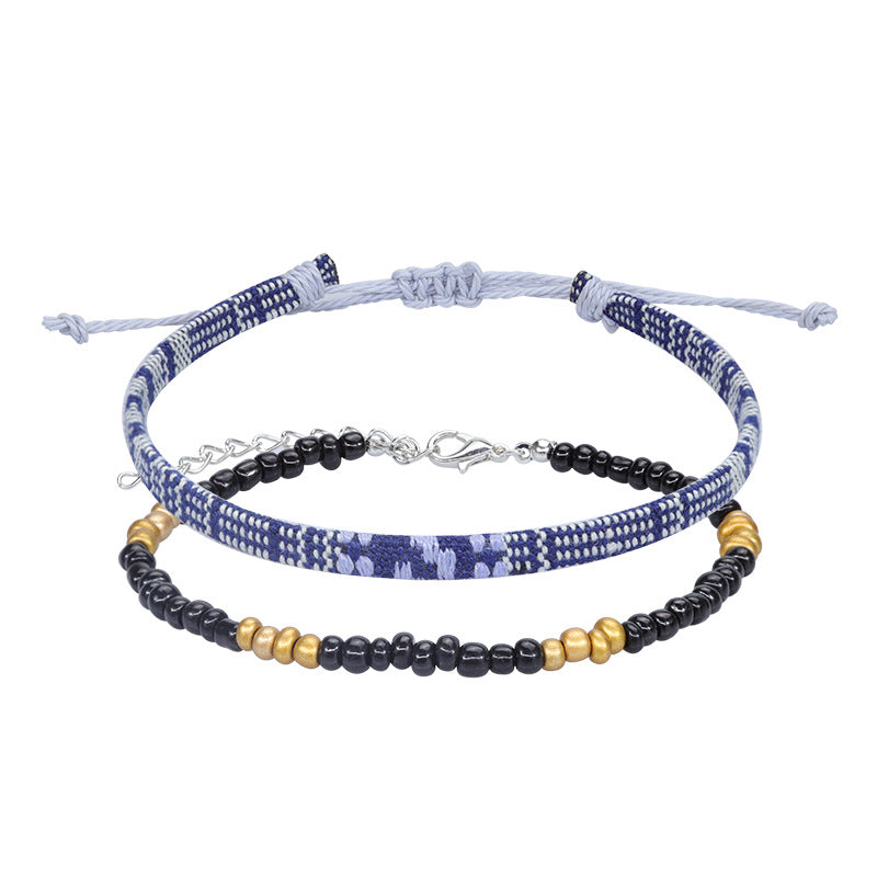 Wholesale  Bohemian style rice bead woven anklet colorful fabric foot decoration