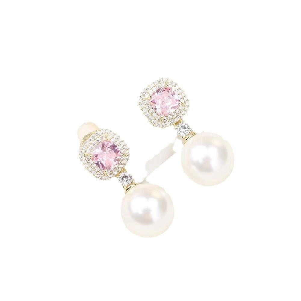 Wholesale Romantic Truffle Elegant Light Luxury  Beaded Micro-inlaid Sugar Stud Earrings