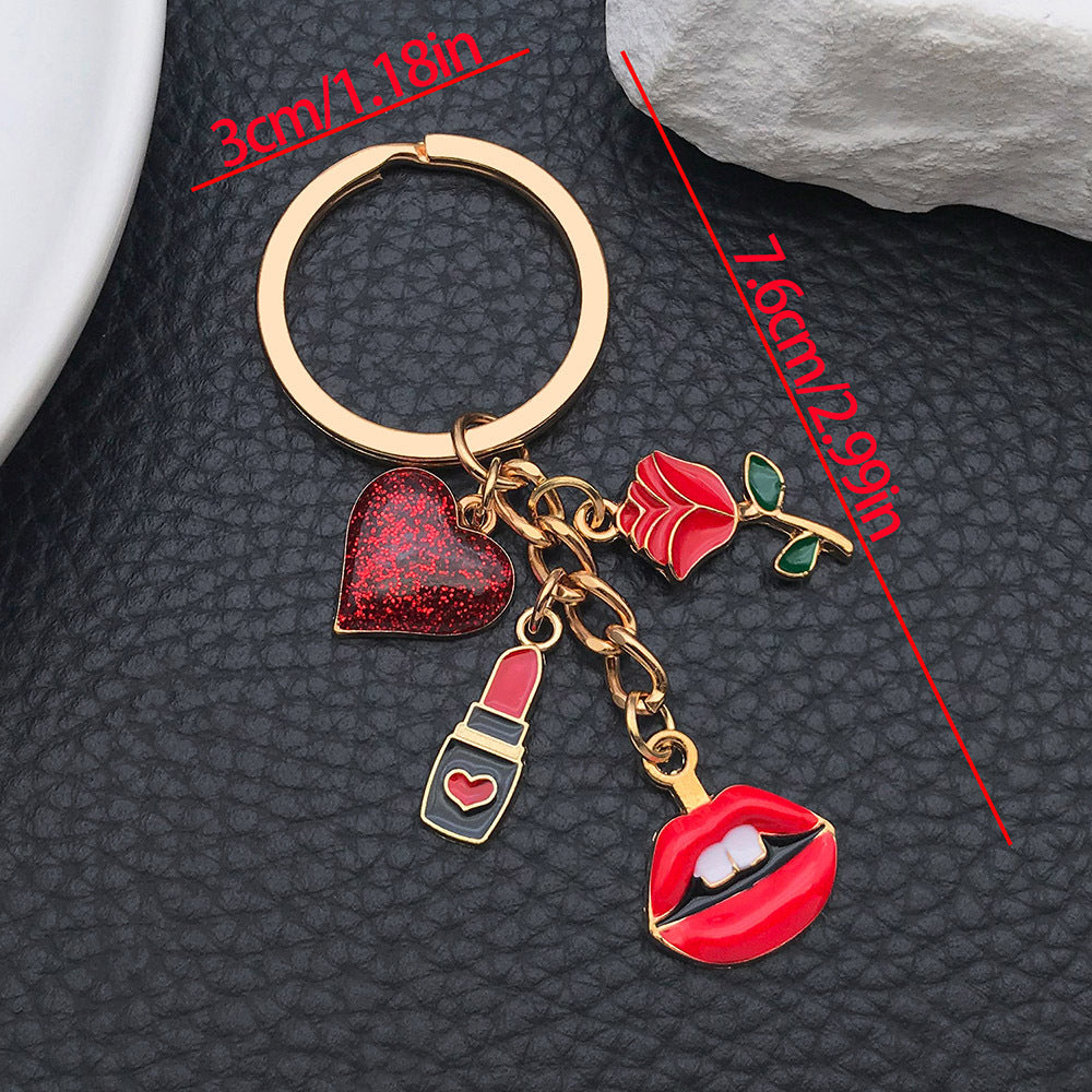 Wholesale Oil Dripping Small Fragrance Kc Gold Rose Red Cosmetic Box Lipstick Lips Alloy Keychain
