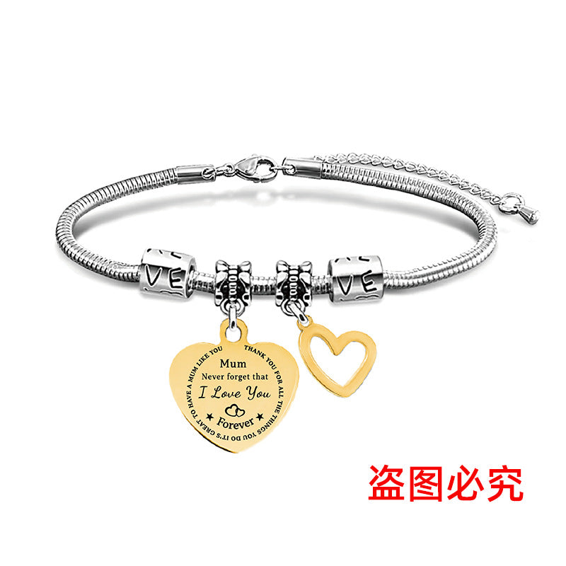 Wholesale Heart Shape Pendant Mother's Day Stainless Steel Snake Bone Bracelet Holiday Gift ACC-BT-Ganggu003