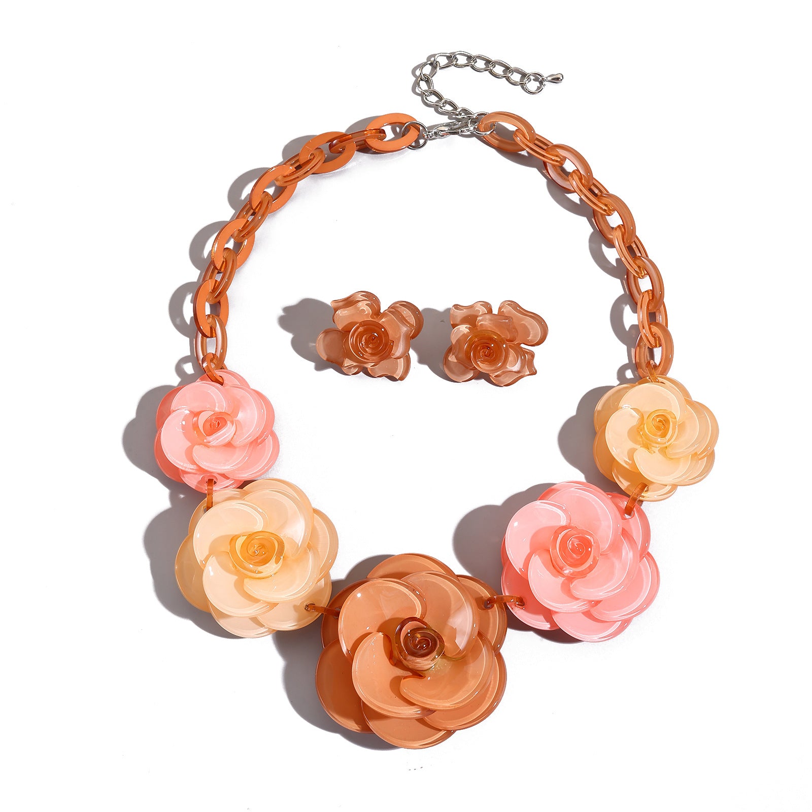 Wholesale Acrylic Flower Necklace and Earring Set,  Creamy Sweet Style,  Fashion Accessory for Boutique Resale