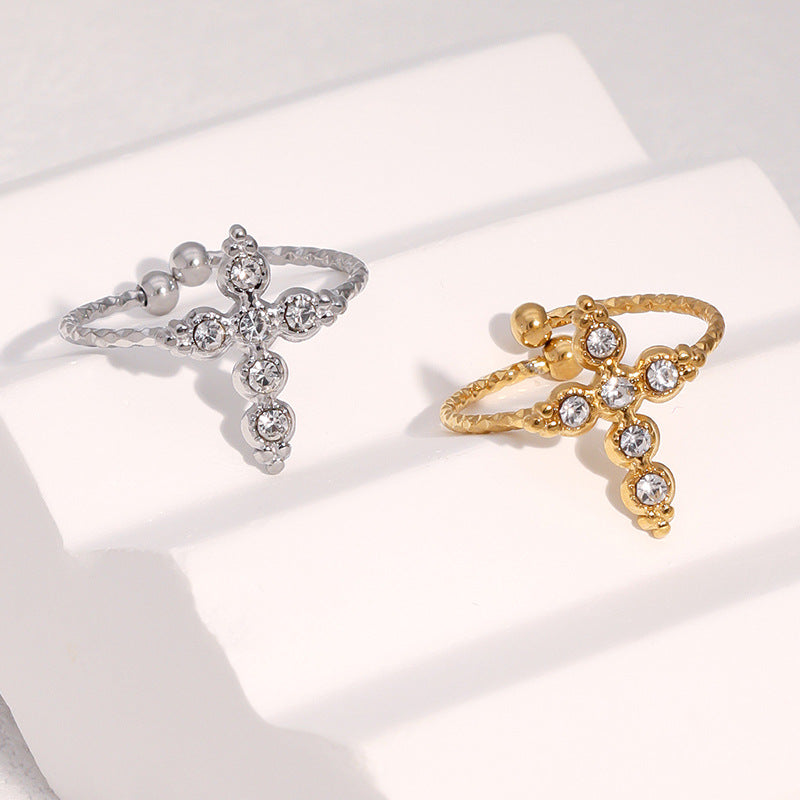 Wholesale Retro Cross Open Ring Stainless Steel Gold Jewelry Accessory Boutique Resale