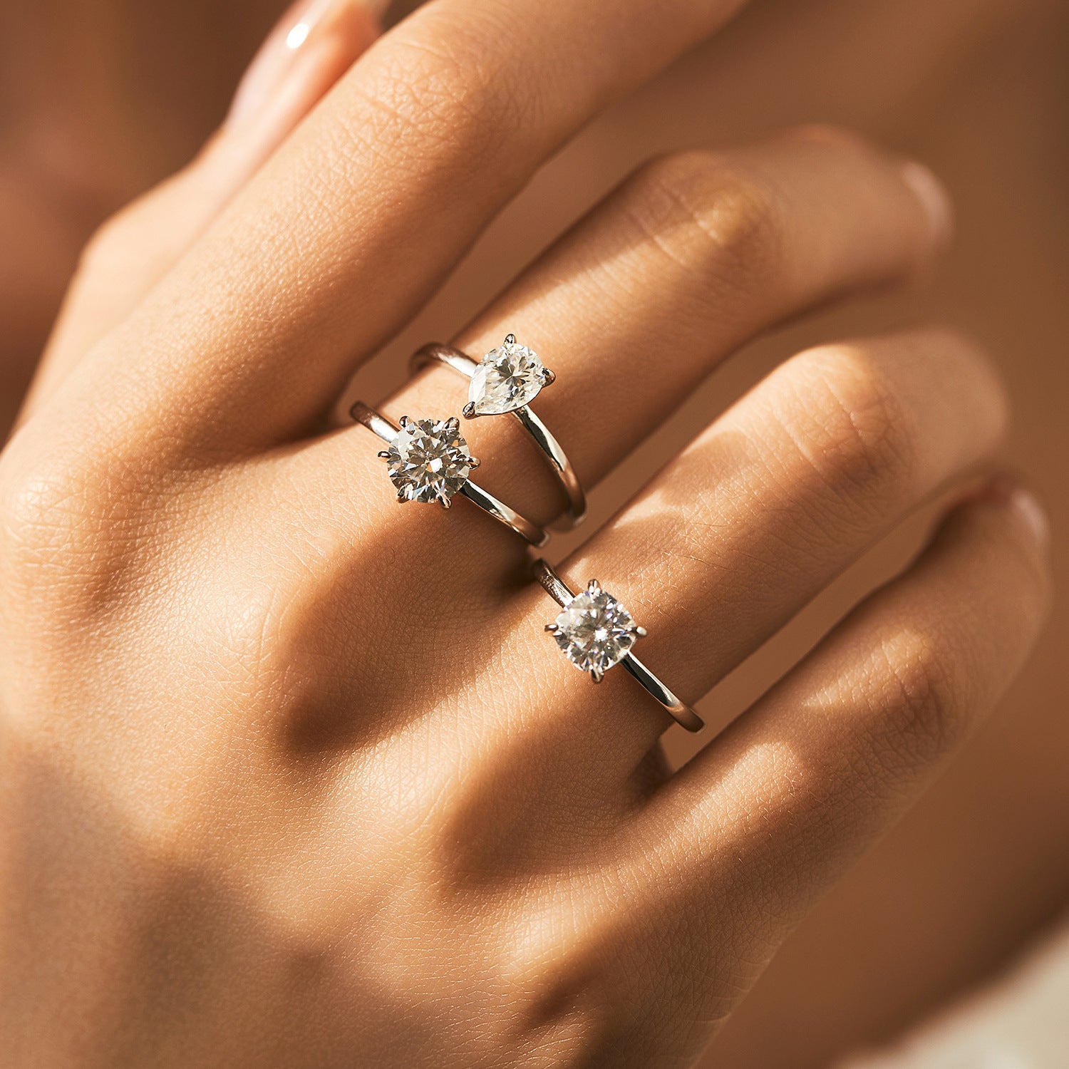 Wholesale 1 karat  Diamond S925 Sterling Silver Basic Geometric Water Drop Round Ring