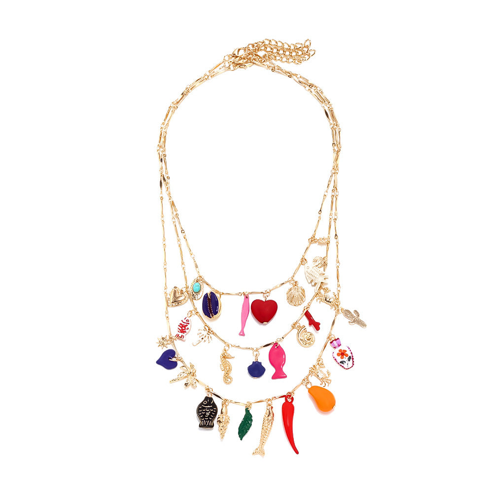 Wholesale Multi-Layer Stacked Heart Chili Fish Bead Clavicle Chain Necklaces
