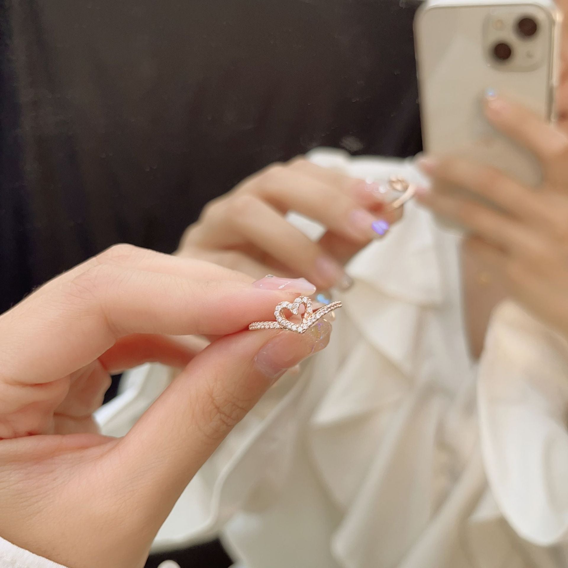 Wholesale  Love Heart Ring Light Luxury Elegant Zircon Open Ring