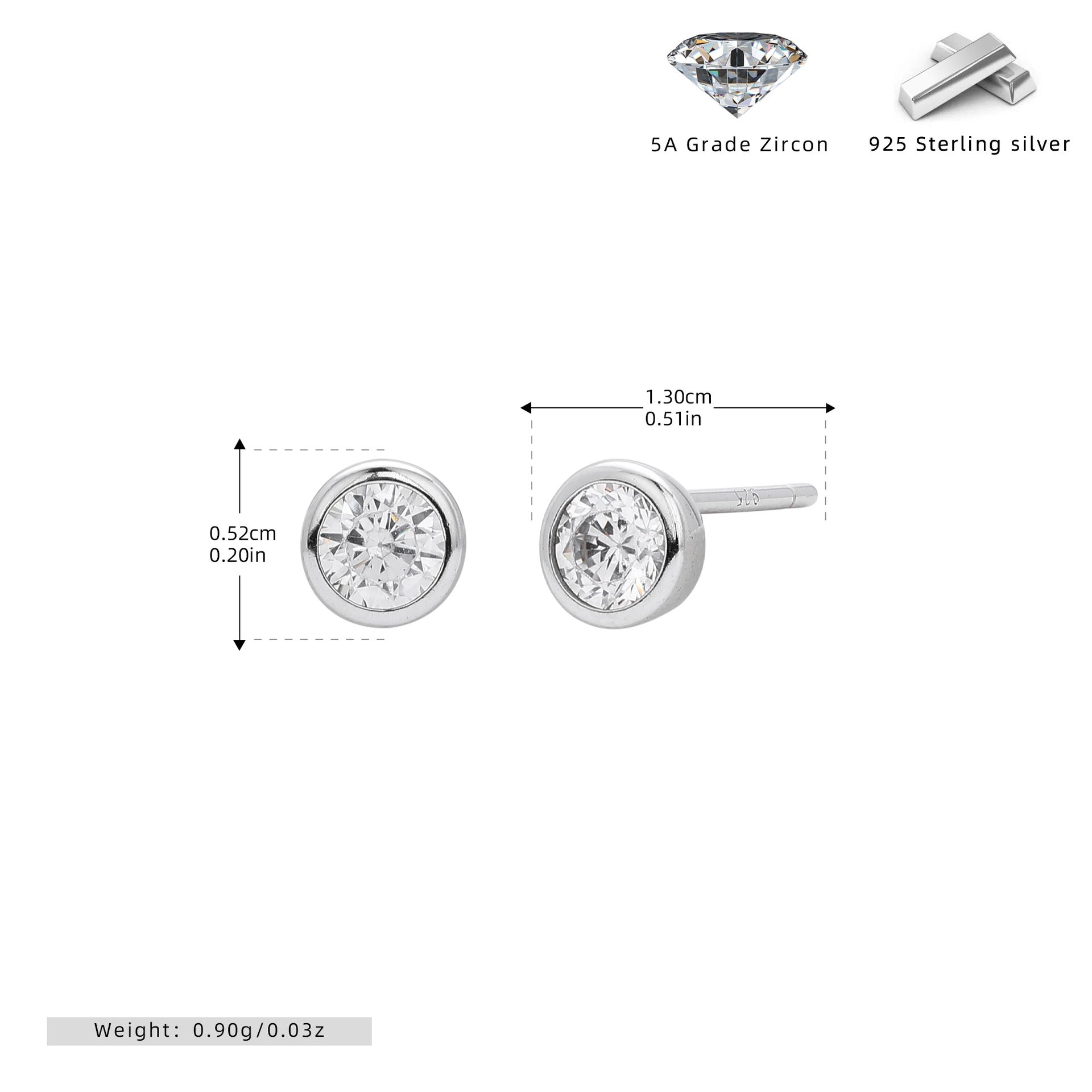 Wholesale  925 sterling silver simple round zircon earrings