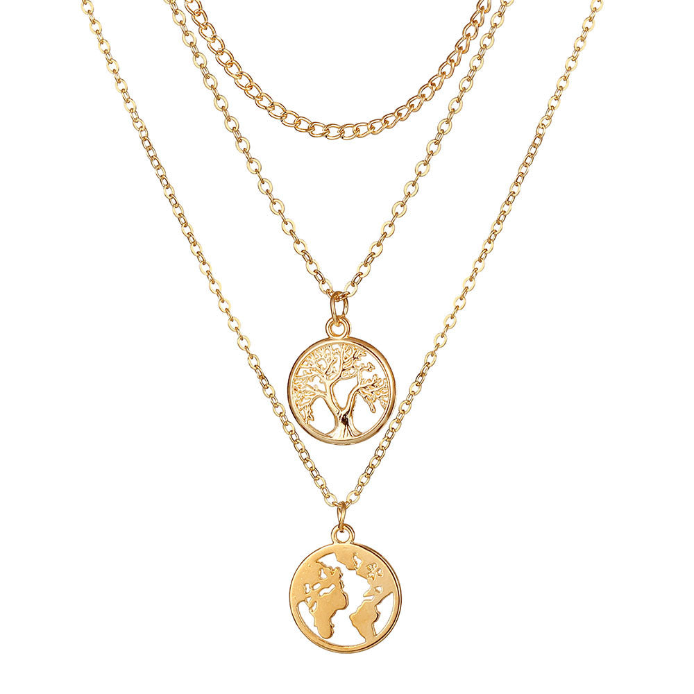 Wholesale Human head necklace set light luxury temperament relief round necklace