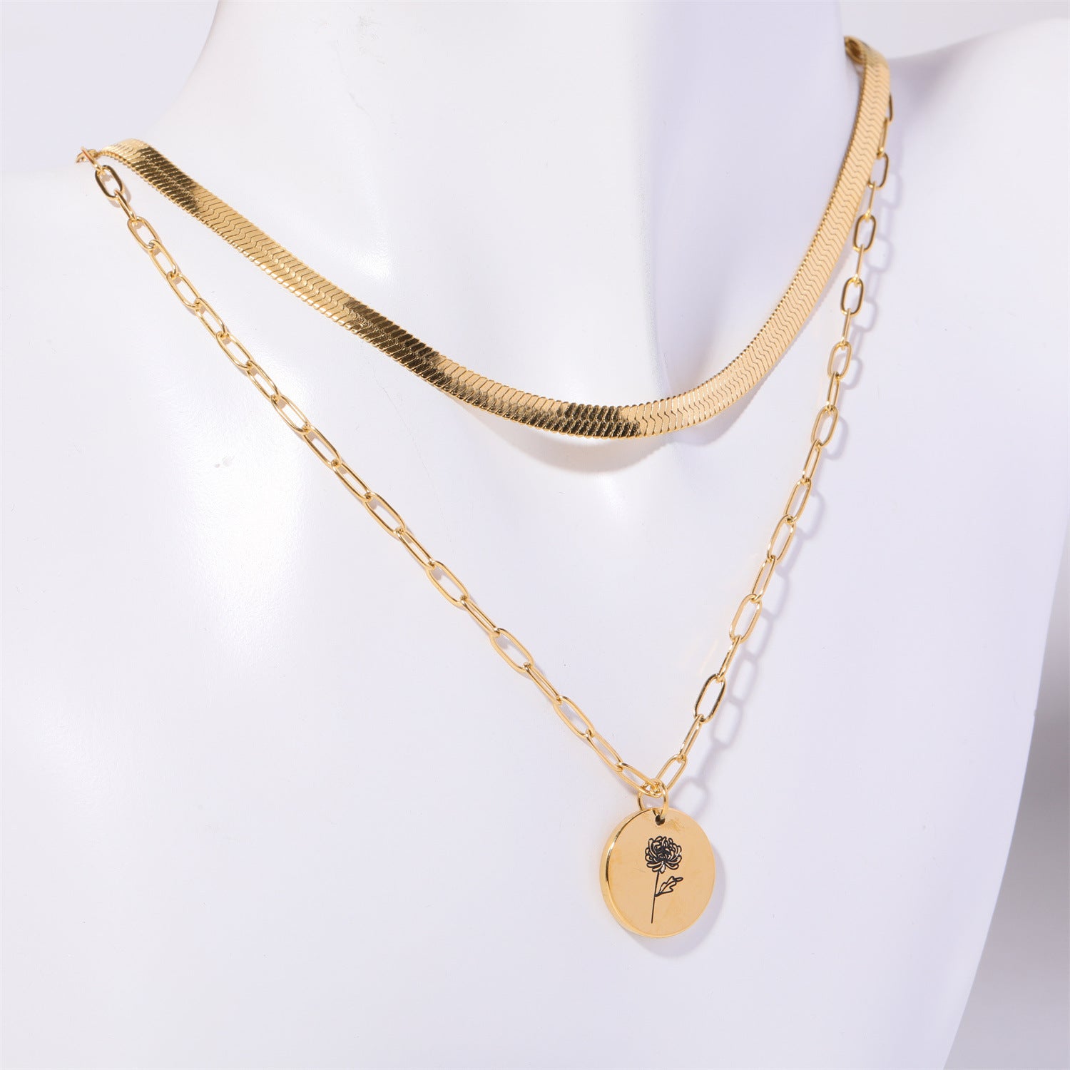 Wholesale Titanium steel 18K gold plated  double-layer December flower necklace