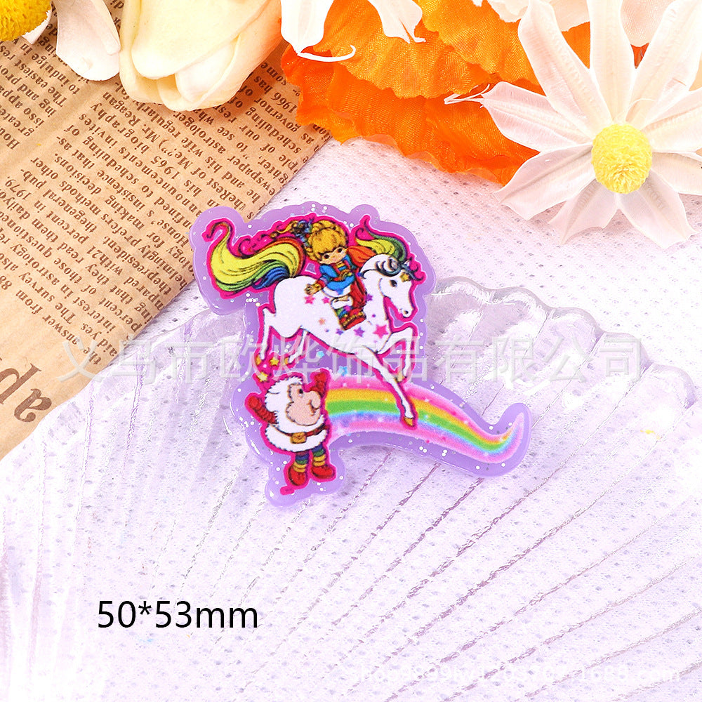 Wholesale 10pcs DIY Flatback Cartoon Rainbow Girl Acrylic Flatback Badge Reels Retractable Keychain DIY Accessories