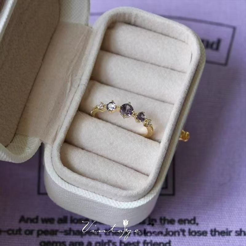 Wholesale French Stylish Adjustable Purple Zircon Ring Set Electroplated Alloy Geometric Four Piece Jewelry Accessory For Women Boutique Resale Gift