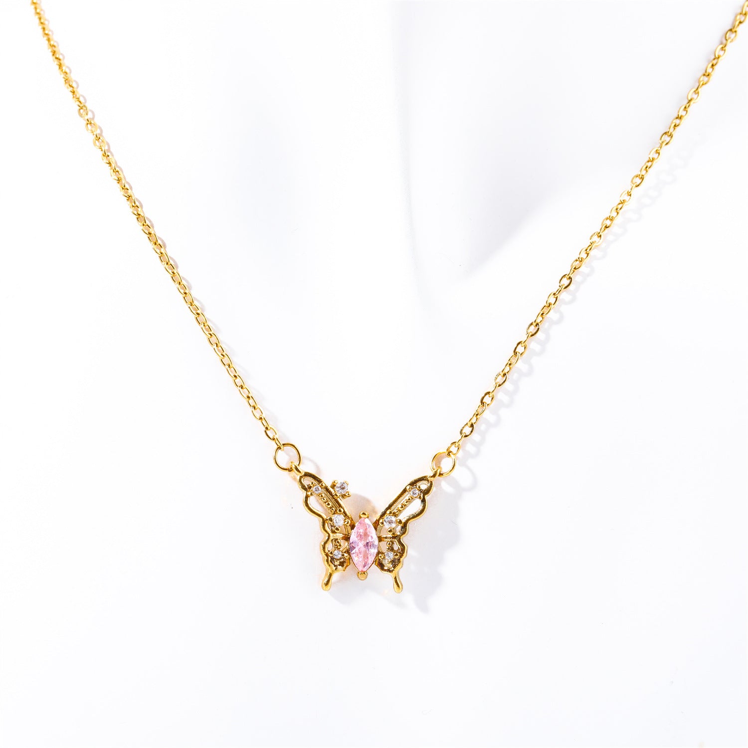 Wholesale 18k Gold Plated Wind Cherry Moon Planet Butterfly Copper Necklace