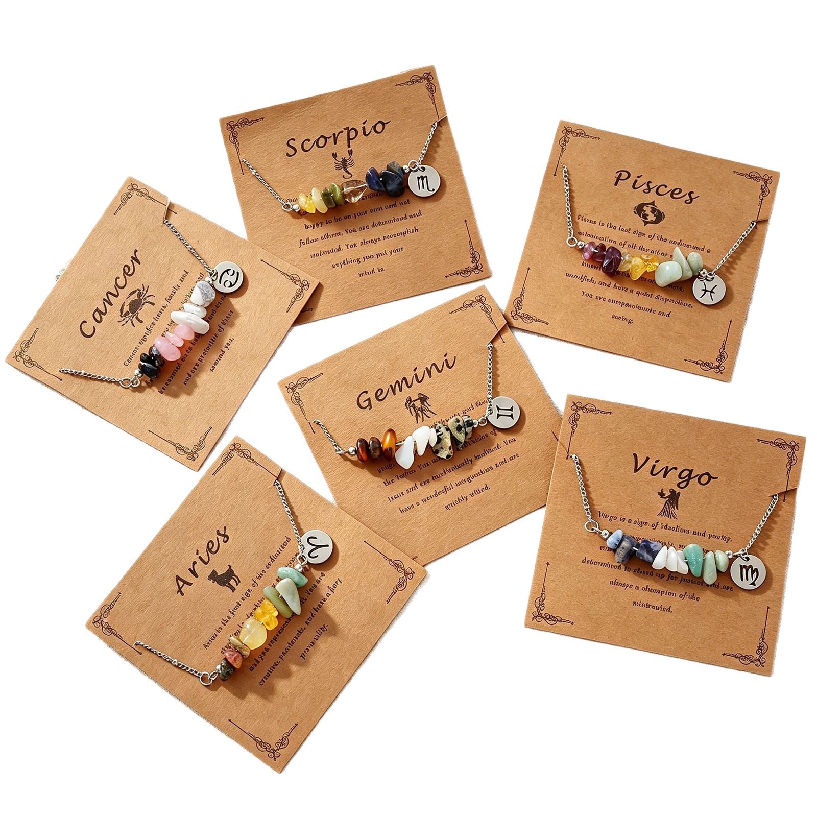 Wholesale Zodiac Stone Crushed Stainless Steel Bracelet with Pendant Fashion Accessory Gift