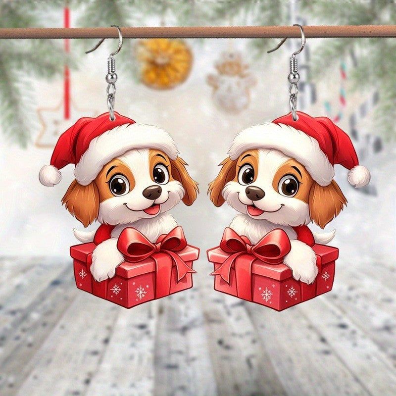 Wholesale Christmas Cute Dog Gift Box Earrings