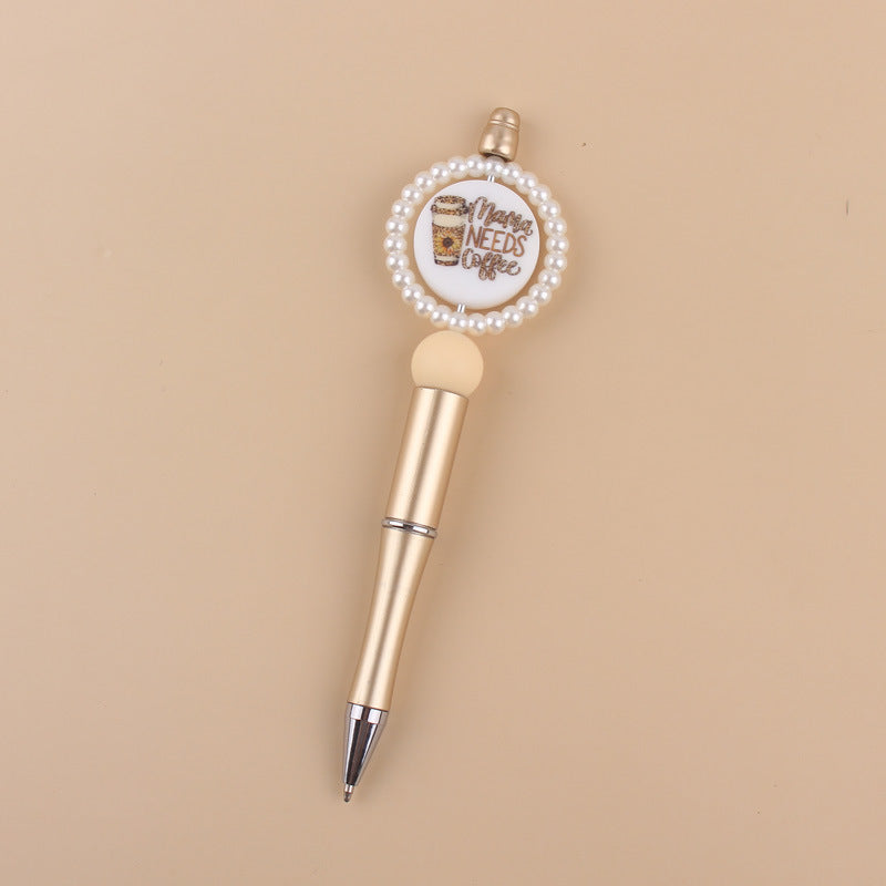 Wholesale Creative pearl ring cartoon round printing beaded pen