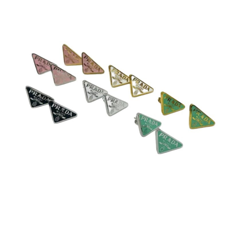 Wholesale ACCVIP Titanium Steel Light Luxury Enamel Inverted Triangle Stud Earrings