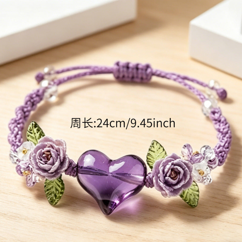 Wholesale Shell Flower Design Adjustable Bracelet Handwoven Purple Resin Retro Chic Women S Jewelry Accessory