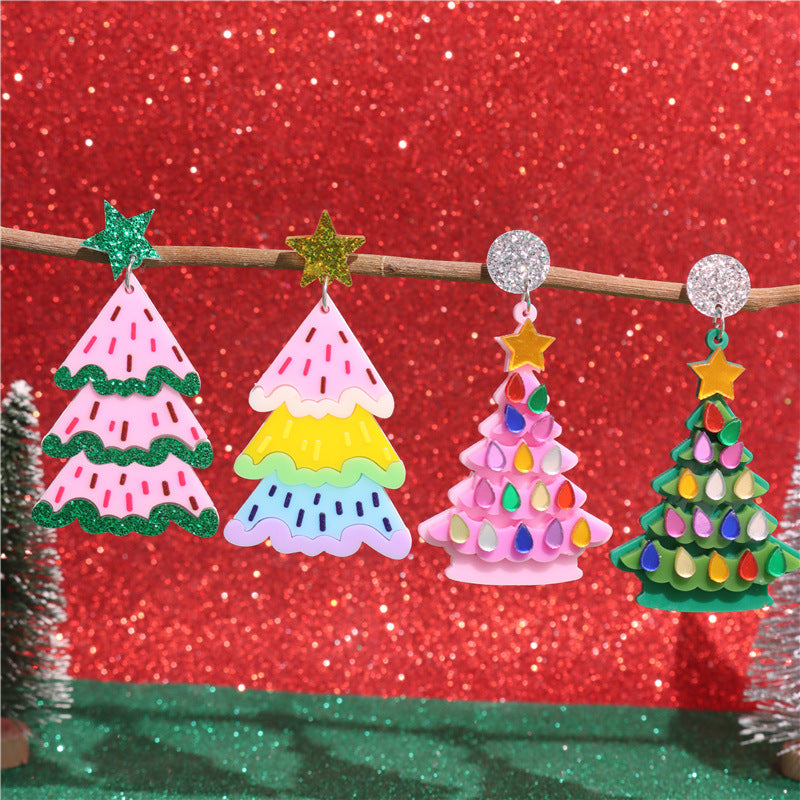 Wholesale Geometric Sequins Stars Christmas Tree Earrings