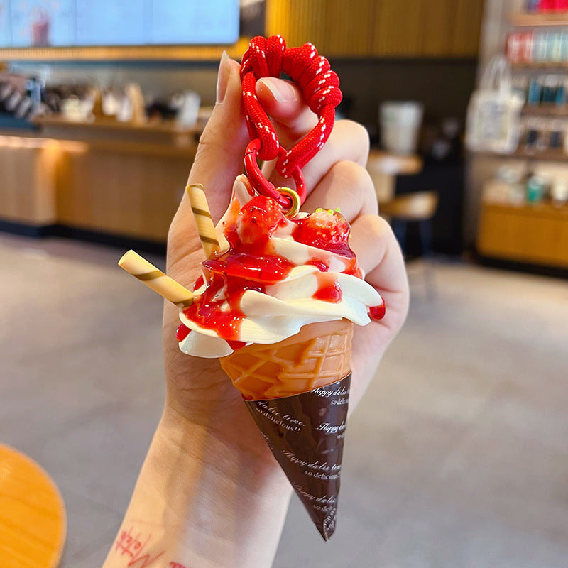 Wholesale Simulated Ice Cream Cone Keychain,  Chic Decorative Bag Charm Gift