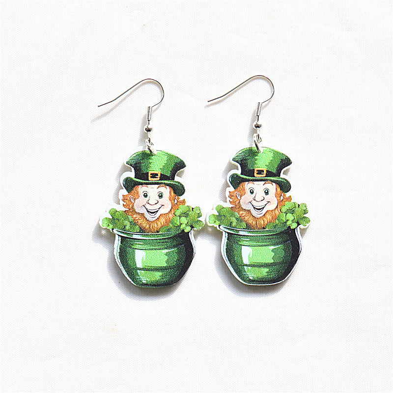 Wholesale St. Patrick's Day Green Man Earrings ACC-ES-XN036