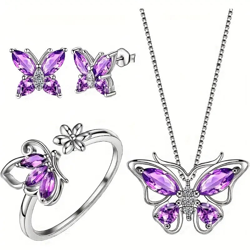 Wholesale Butterfly Rhinestone Crystal Alloy Ring Necklace Earrings ACC-NE-XunOu011