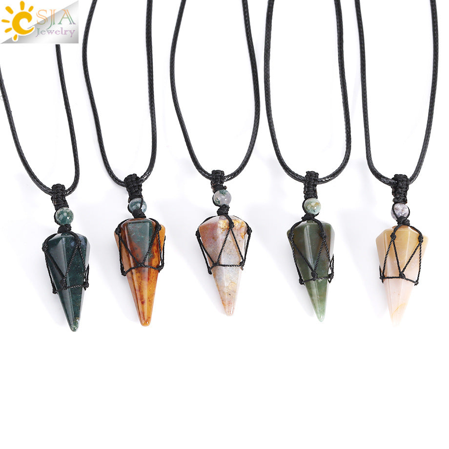 Wholesale Woven Hexagonal Pink Crystal Necklace