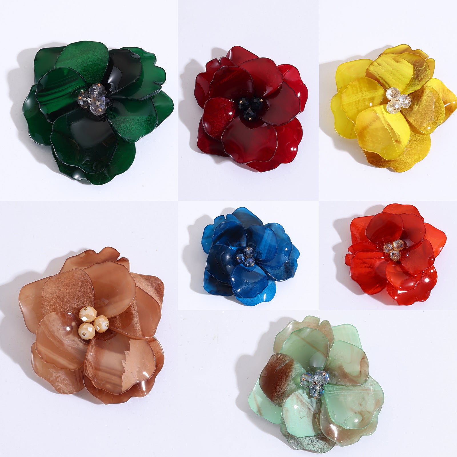 Wholesale Vintage Blue Flower Acrylic Brooch Handmade Women' s Pin Jewelry Accessory