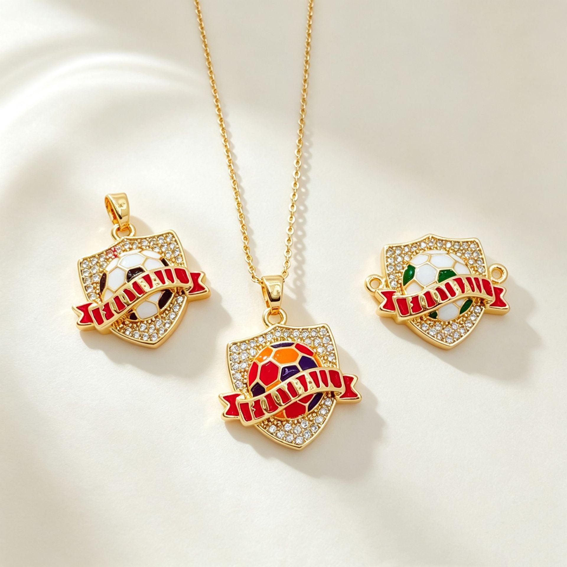 Wholesale Soccer Football Drop Pendant Gold Tone Enamel Charm Car Key Accessory Gift