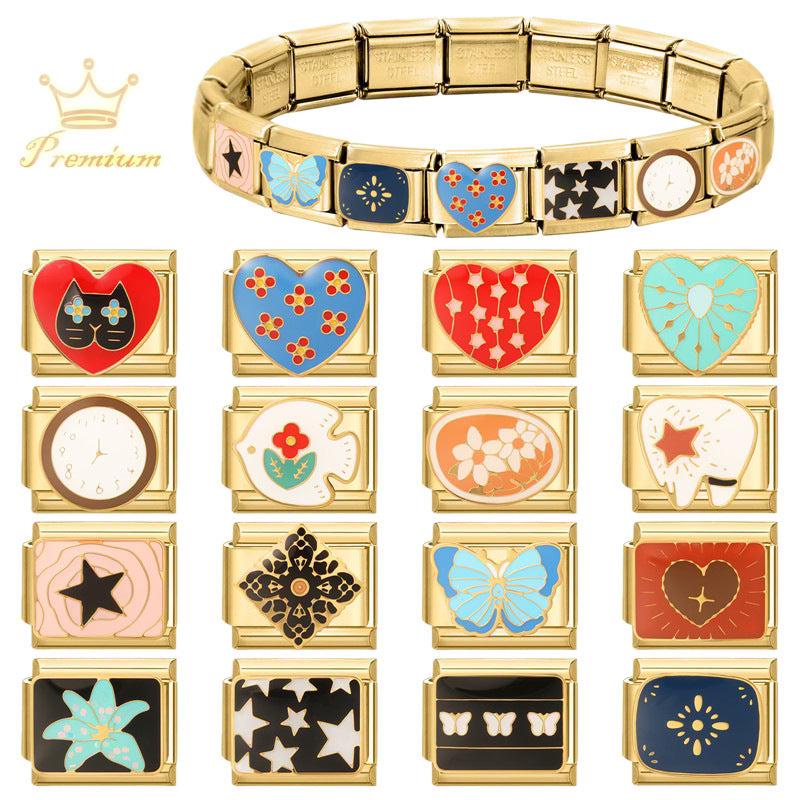 Wholesale Gold Electroplated Metal DIY Patchwork Bracelet Set Italian Style Heart Butterfly Star Boutique Resale Jewelry Accessory
