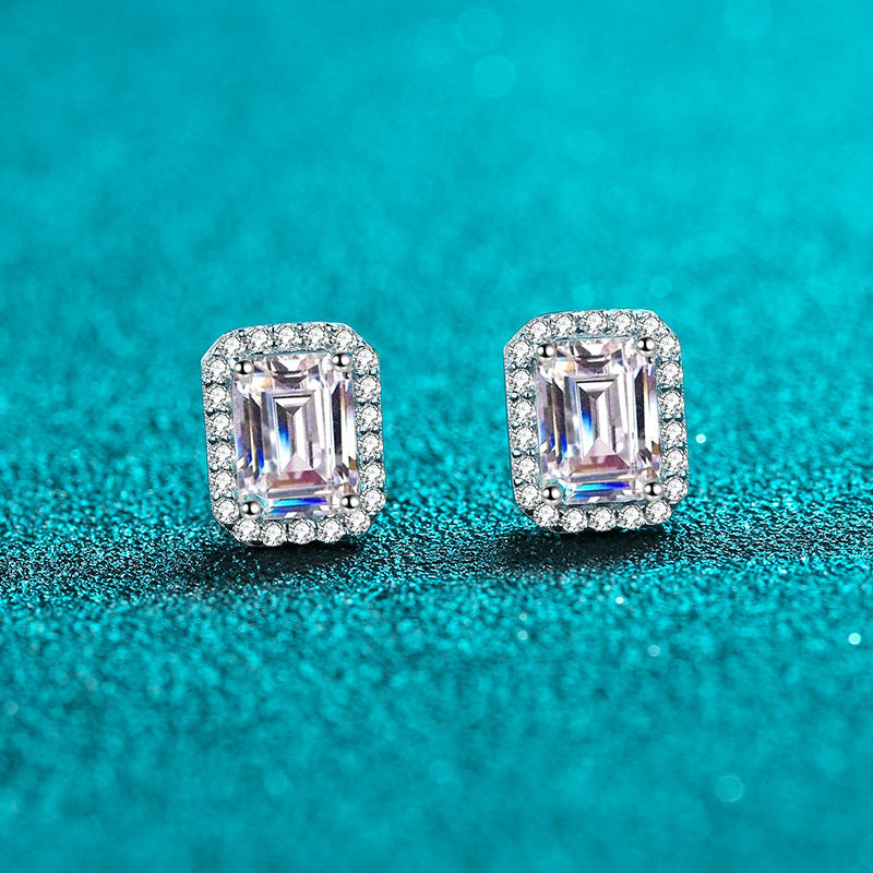 Wholesale 925 Sterling Silver Inlaid Radiant Emerald Cut Moissanite Rectangular Earrings