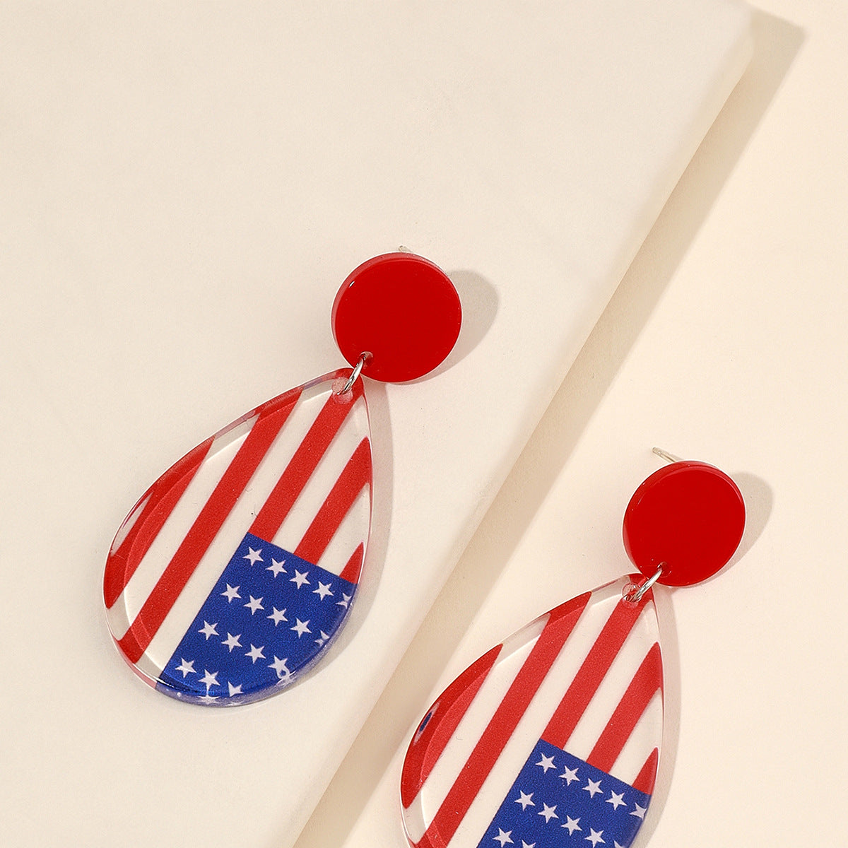 Wholesale Independence Day American flag color printed teardrop shaped acrylic earrings