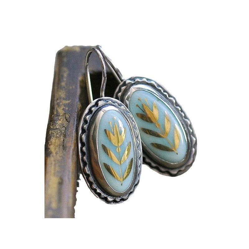 Wholesale  Blue Enamel Gold Flower Earrings