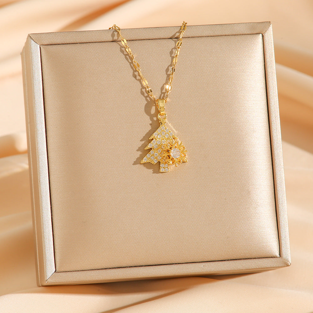 Wholesale Rotating Snowflake Christmas Tree Titanium Steel Necklace