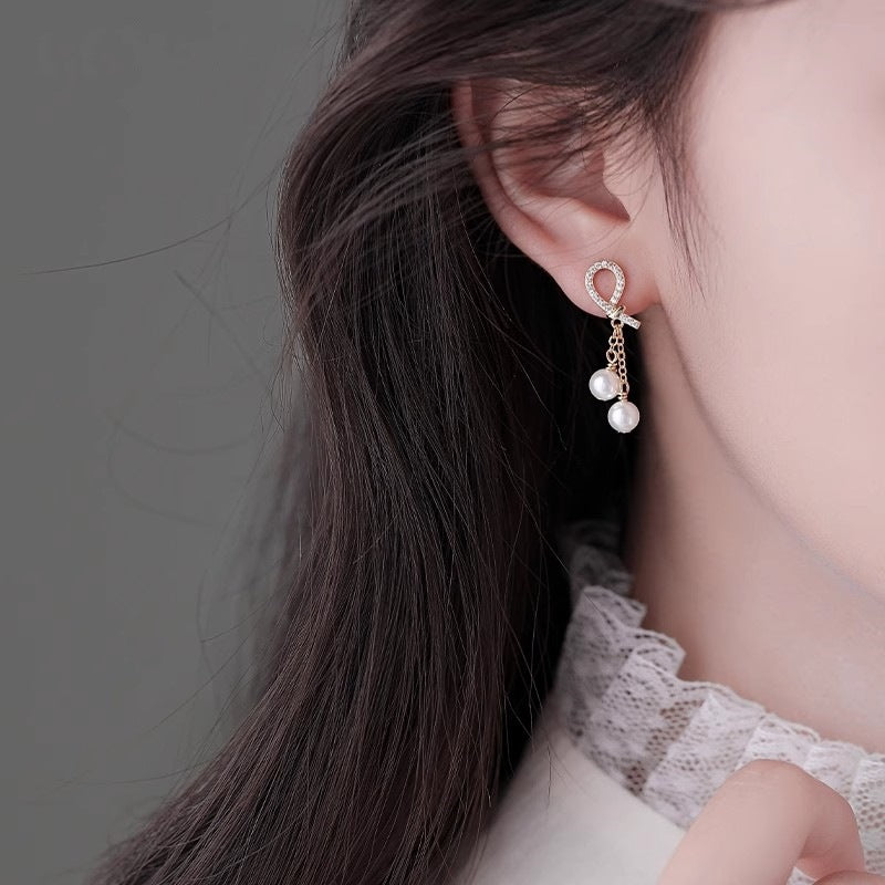 Wholesale S925 Sterling Silver Pearl Tassel Earrings