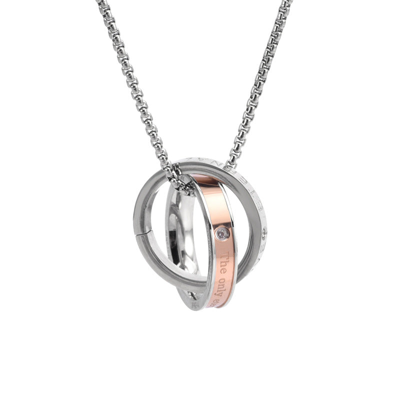 Wholesale Stainless steel double ring pendant necklace