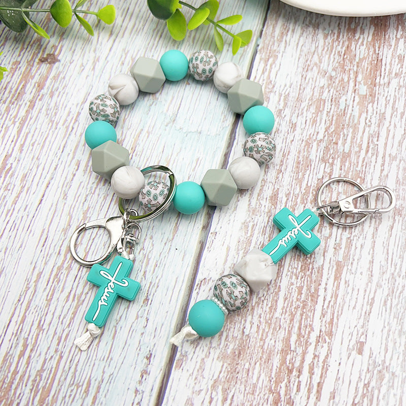 Wholesale Cross Silicone Beaded Keychain ACC-KC-JiuYa014