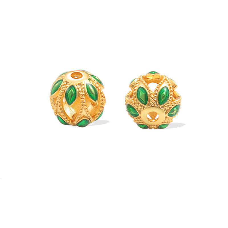 Wholesale S925 sterling silver ancient gold cloisonne auspicious spacer beads enamel loose beads
