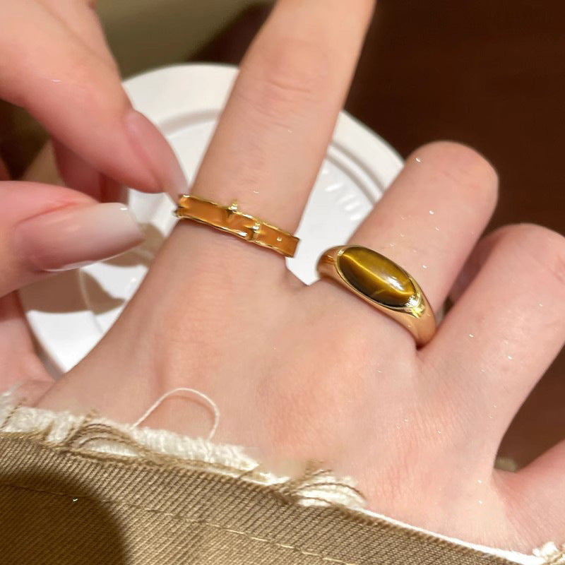 Wholesale Tiger Eye Open Ring Light Luxury  Adjustable Stacked Ring